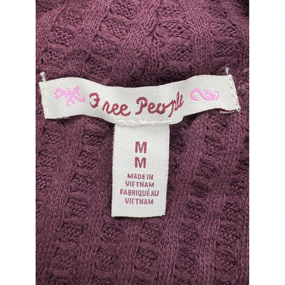 Free People Long Sleeve Womens M Thermal Waffle Knit Crop Top Cowl Neck Plum NWT